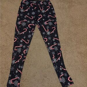 Festive Black leggings with Candy Cane Print